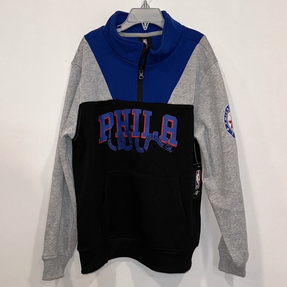BNWT NBA Philadelphia 76ers Sixers Youth 1/4 Zipper Pullover Sweatshirt Sz 10/12